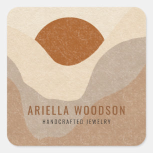 Boho Terracotta Desert Sun-Produktlabel Quadratischer Aufkleber