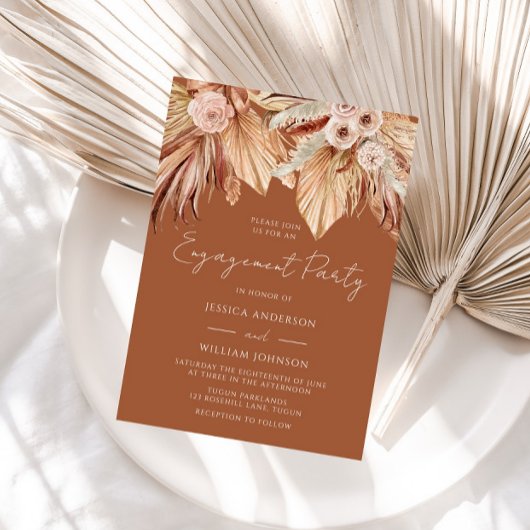 Boho Terracotta Dried Floral Engagement Party Einladung