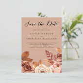 Boho Terracotta Earth Tone Botanische Save the Dat Ankündigung (Stehend Vorderseite)