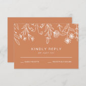 Boho Terracotta Einfache Wildblume Hochzeit RSVP Karte (Vorne/Hinten)