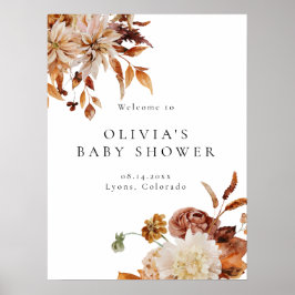 Boho Terracotta Fall Floral Baby Dusche Willkommen Poster
