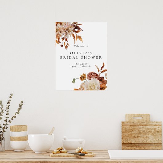Boho Terracotta Fall Floral Brautparty Welcome Poster (Küche)