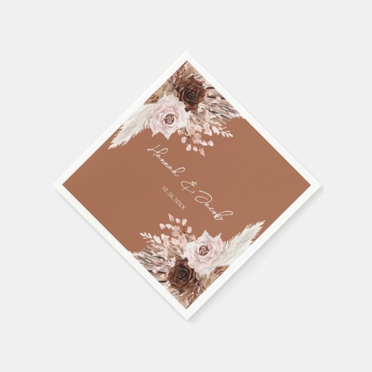 Boho Terracotta Fall Floral Wedding Serviette (Ecke)