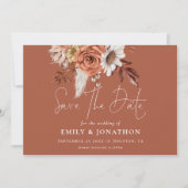 Boho Terracotta Fall Florals QR Code Rust Wedding Save The Date (Vorderseite)