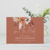 Boho Terracotta Fall Florals QR Code Rust Wedding Save The Date (Stehend Vorderseite)
