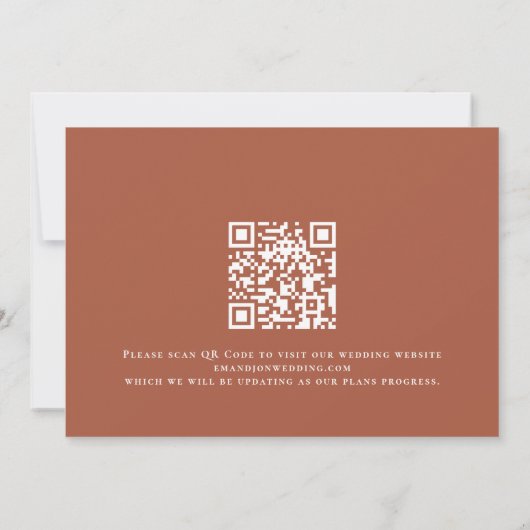 Boho Terracotta Fall Florals QR Code Rust Wedding Save The Date (Rückseite)