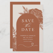Boho Terracotta Floral Arch Save the Date Karte (Vorne/Hinten)