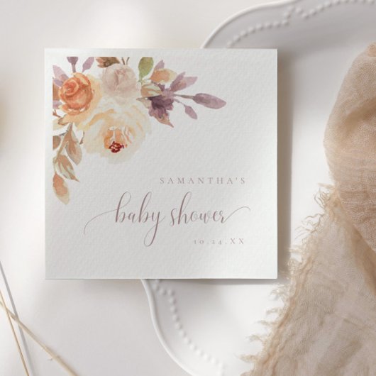 Boho Terracotta Floral Baby Shooting Paper Napkin Serviette