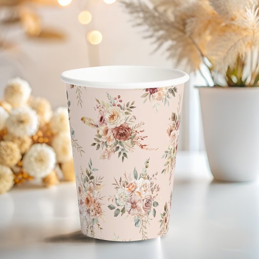 Boho Terracotta Floral Baby Shower Pappbecher