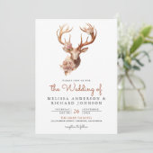 Boho Terracotta Floral Deer All in one Wedding Einladung (Stehend Vorderseite)
