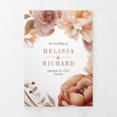 Boho Terracotta Floral Deer QR Code Wedding Dreifach Gefaltete Einladung (Cover)