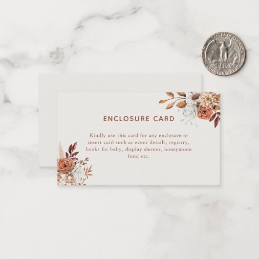 Boho Terracotta Floral Einschließungskarte Mitteilungskarte (Vorderseite/Rückseite Beispiel)