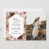 Boho Terracotta Floral Foto Wedding Save The Date (Vorderseite)