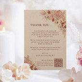 Boho Terracotta Floral Kraft Wedding Qr Code Dankeskarte