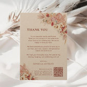 Boho Terracotta Floral Kraft Wedding Qr Code Dankeskarte