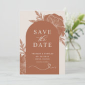 Boho Terracotta Floral Line Arte Save the Date (Stehend Vorderseite)