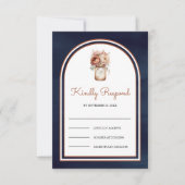 Boho Terracotta Floral Mason Jar Navy Blue Wedding RSVP Karte (Vorderseite)