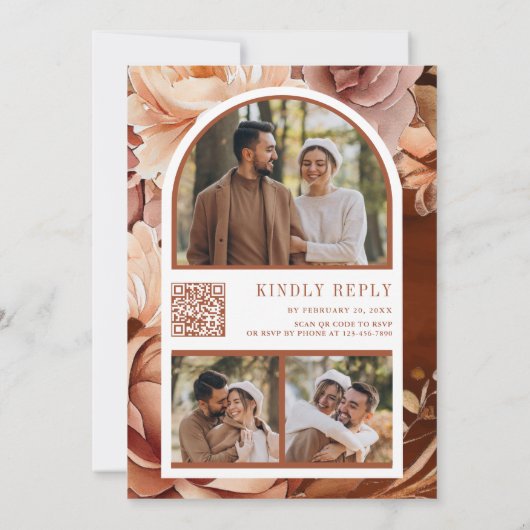 Boho Terracotta Floral Mason Jar QR Code Wedding Einladung (Rückseite)
