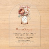 Boho Terracotta Floral Mason Jar Wedding Acryleinladungen (Vorderseite)