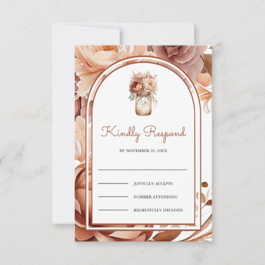 Boho Terracotta Floral Mason Jar Wedding RSVP Karte (Vorderseite)