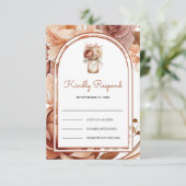 Boho Terracotta Floral Mason Jar Wedding RSVP Karte (Stehend Vorderseite)