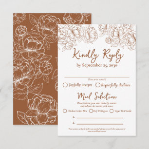 Boho Terracotta Floral Modern Wedding Meetings RSVP Karte