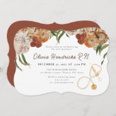 Boho Terracotta Floral Nurse Abschluss Einladung (Vorne/Hinten)