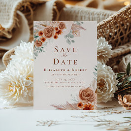 Boho Terracotta Floral Pampas Grass Save the Date Einladung