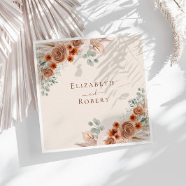 Boho Terracotta Floral Pampas Grass Wedding Serviette