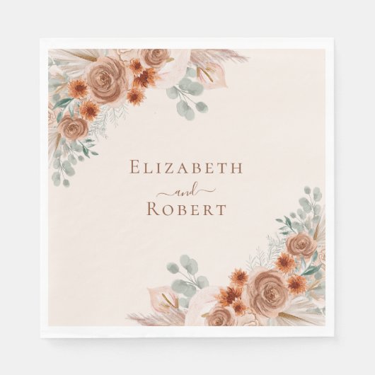 Boho Terracotta Floral Pampas Grass Wedding Serviette (Vorderseite)