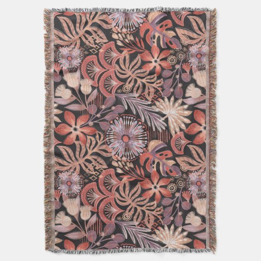 Boho Terracotta Floral Pattern Throw Blanket Decke (Vorderseite Vertikal)