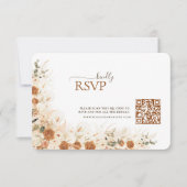 Boho Terracotta Floral QR Code Wedding RSVP Karte (Vorderseite)