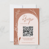 Boho terracotta floral Qr Skript Bogen Hochzeit RSVP Karte (Vorderseite)