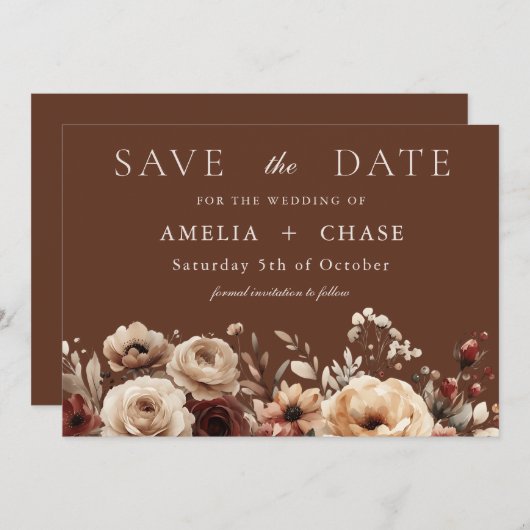 Boho Terracotta Floral Summer & Hochzeit im Herbst Save The Date (Vorne/Hinten)