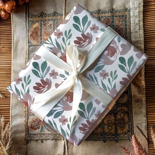 Boho Terracotta Floral Wasserfarbenes Muster Geschenkpapier Set