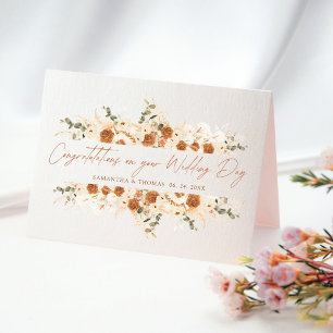 Boho Terracotta Floral Wedding Congratulation Card Karte