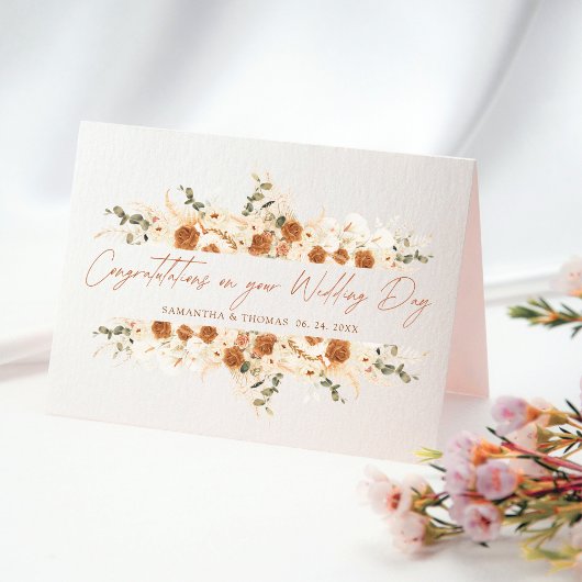 Boho Terracotta Floral Wedding Congratulation Card Karte