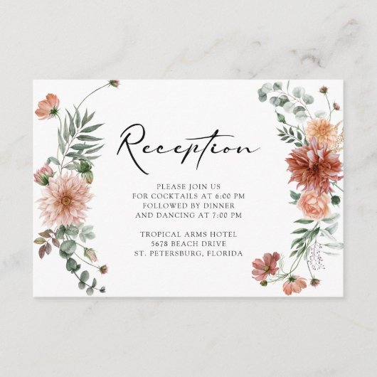 Boho Terracotta Floral Wedding Empfang Begleitkarte (Vorderseite)