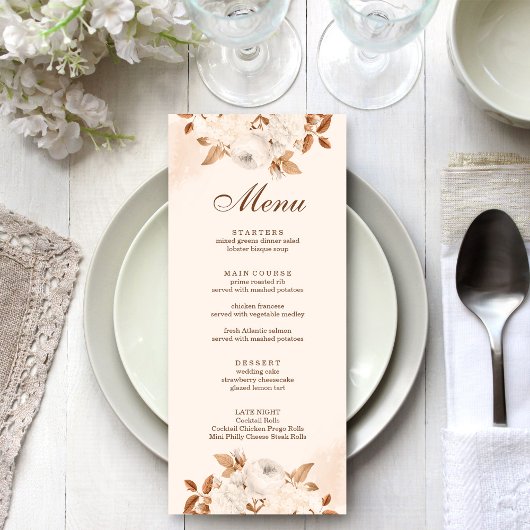 Boho Terracotta Floral Wedding Menu Card Menükarte
