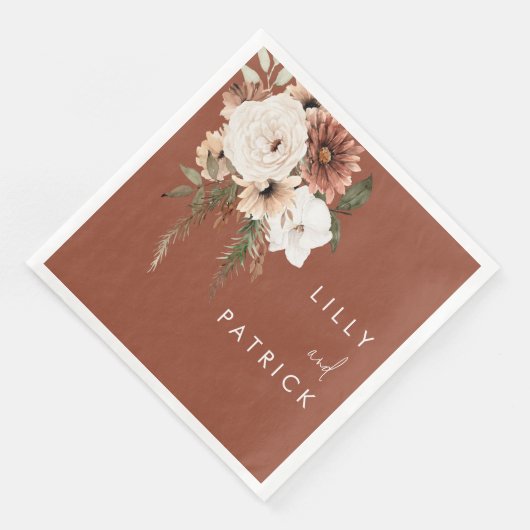 Boho Terracotta Floral Wedding Party Serviette (Ecke)