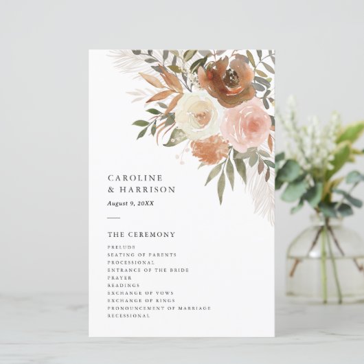 Boho Terracotta Floral Wedding Program (Stehend Vorderseite)