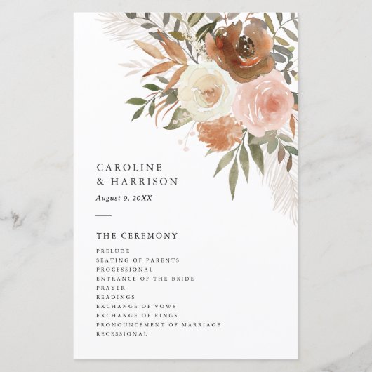 Boho Terracotta Floral Wedding Program (Vorderseite)