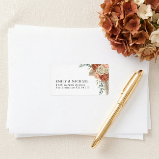 Boho Terracotta Floral Wedding Return Address Adressaufkleber