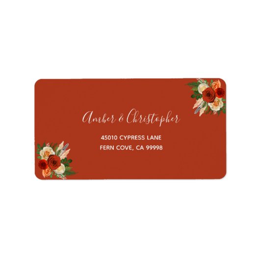 Boho Terracotta Floral Wedding RSVP Rücksendeadres Adressaufkleber (Vorne)