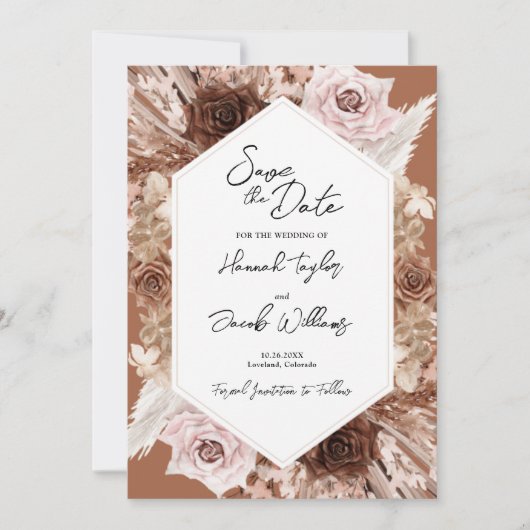 Boho Terracotta Floral Wedding Save The Date (Vorderseite)