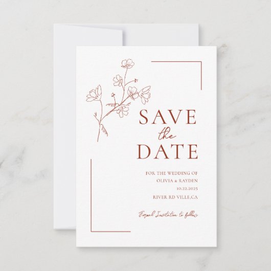 Boho Terracotta Floral Wedding Save the Date (Vorderseite)