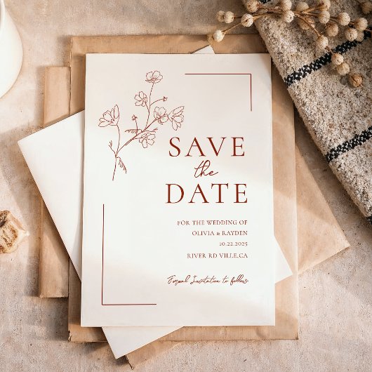 Boho Terracotta Floral Wedding Save the Date Magneteinladung