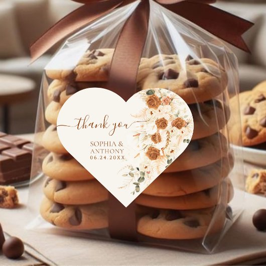 Boho Terracotta Floral Wedding Vielen Dank Herz-Aufkleber