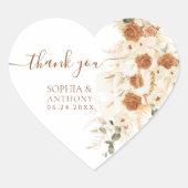 Boho Terracotta Floral Wedding Vielen Dank Herz-Aufkleber (Vorderseite)