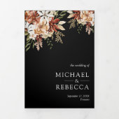 Boho Terracotta Floral Wildblume Black Wedding Dreifach Gefaltete Einladung (Cover)